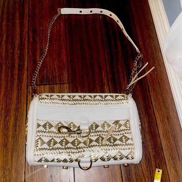 Rare✨White & Gold✨ Rebecca minkoff woven leather bag metallic bag crossbody - Picture 14 of 14